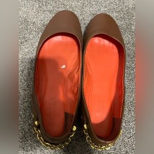 Ralph Lauren Brown Leather Flats with Gold Chain size 8.5
